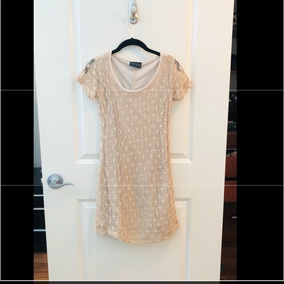 Rosegold Petite Tan Net Lace Overlay Dress - Picture 2 of 14